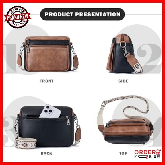 Vegan Leather Crossbody Bag with RFID Card Slots & Adjustable Strap - Picture 4 of 8